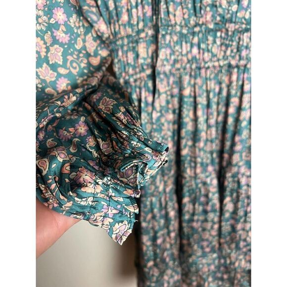 Anthropologie Current Air Tiered Green and Pink Floral Mini Dress Sz. S - Picture 8 of 12